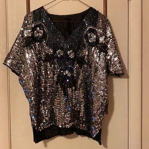 Black Silver Sequin Top